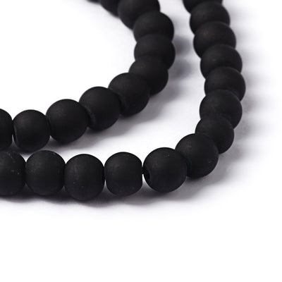 The Bead Store 8mm Round Frosted Glass Beads Black approx. 99 beads/strand