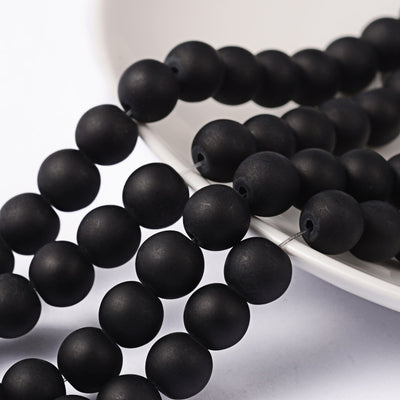 The Bead Store 8mm Round Frosted Glass Beads Black approx. 99 beads/strand