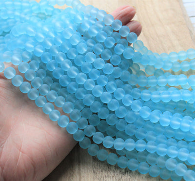 The Bead Store 8mm Round Frosted Glass Beads Light Blue  approx. 99 beads/strand