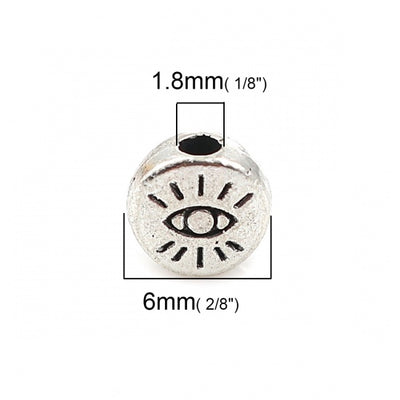 The Bead Store Antique Silver Evil Eye Beads ~ 6x3mm
