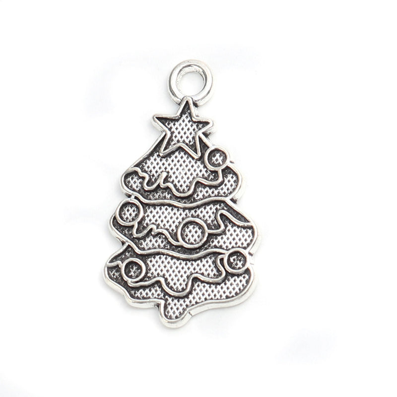 The Bead Store Antique Silver Plate Christmas Tree Charm 30x17mm