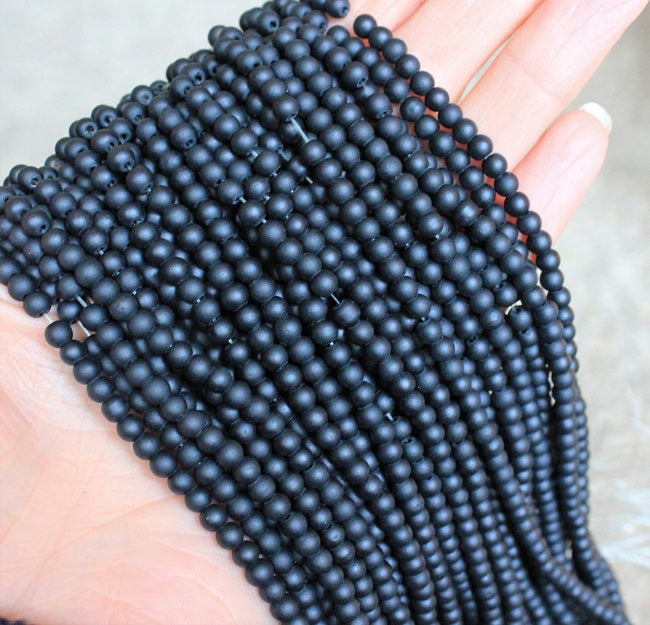 The Bead Store Frosted 4mm Round Glass Beads - Black - approx. 200 beads