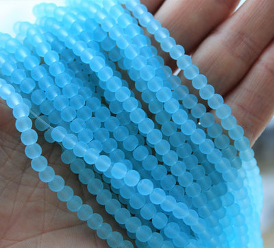The Bead Store Frosted 4mm Round Glass Beads - Light Blue - approx. 200 beads