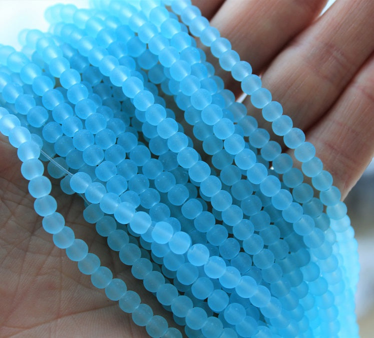 The Bead Store Frosted 4mm Round Glass Beads - Light Blue - approx. 200 beads