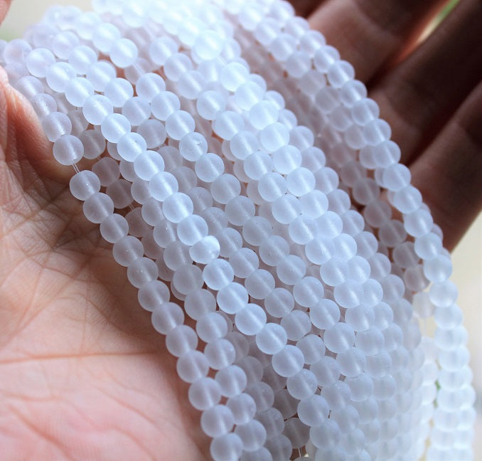 The Bead Store Frosted 4mm Round Glass Beads - White - approx. 200 beads