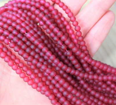 The Bead Store Frosted 4mm Round Glass Beads ~ Raspberry ~ approx. 200 beads