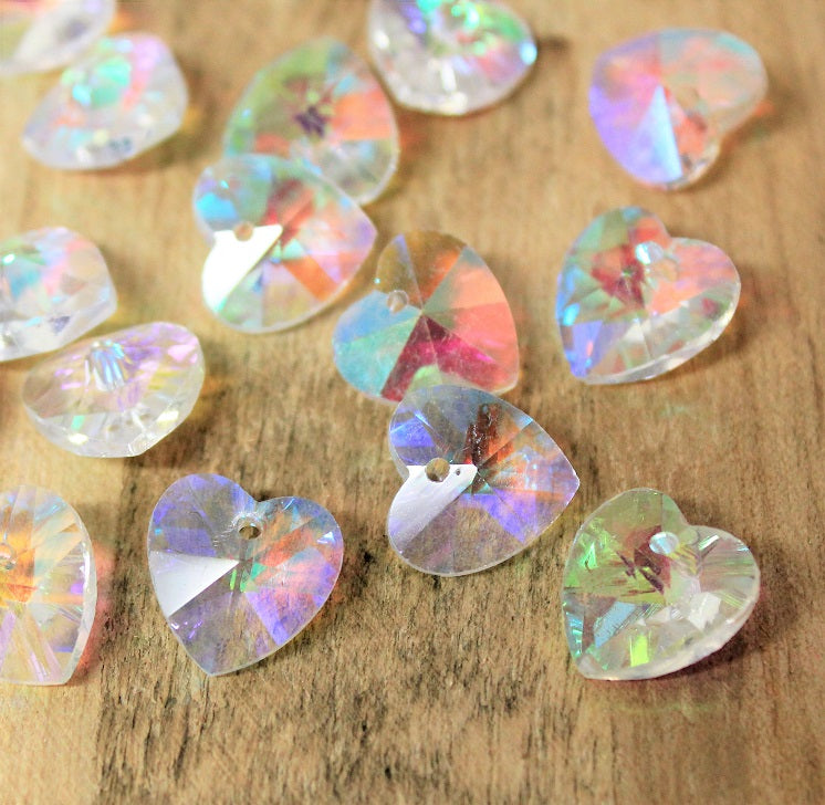 The Bead Store Glass Heart Pendants ~ 14mm ~ Crystal AB