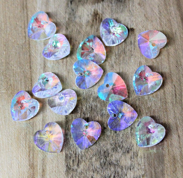 The Bead Store Glass Heart Pendants ~ 14mm ~ Crystal AB