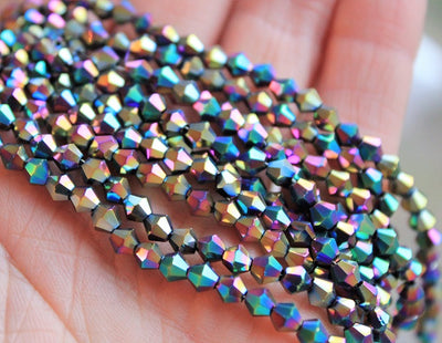 The Bead Store Rainbow Plated 4mm Glass Bicones ~ approx. 85 beads