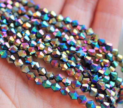 The Bead Store Rainbow Plated 4mm Glass Bicones ~ approx. 85 beads