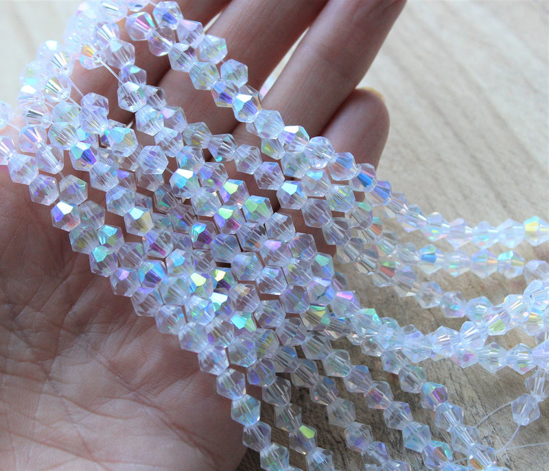 1 Strand of 6mm Glass Bicones ~ AA Grade ~ Crystal AB ~ approx. 48 beads