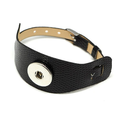 Imitation Leather Snap Bracelet ~ Black ~ Fits 18-20mm Snap Buttons