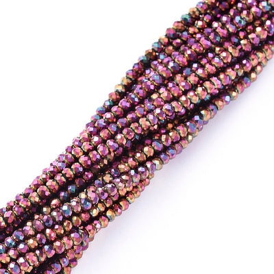 1 String of 2x1.5mm Faceted Glass Rondelle Beads ~ Purple Plated ~ approx. 220 beads