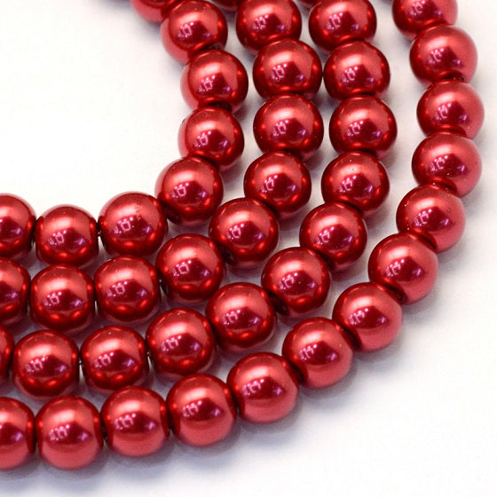 1 Strand of 6mm Glass Pearl Beads ~ Red ~ approx. 140 beads