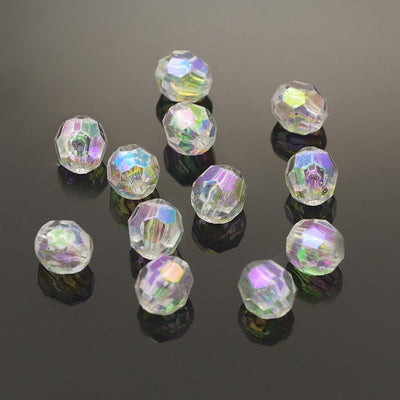 20 x Faceted 8mm Round Acrylic Beads ~ Crystal AB