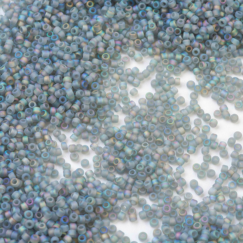 MGB Matsuno Seed Beads ~ Size 15/0 ~ Frosted Lt. Grey AB ~ 5 grams