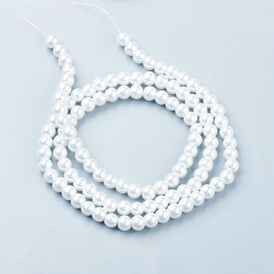 1 Strand of 8mm Round Glass Pearls ~ White ~ approx. 100 beads