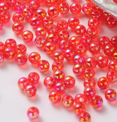 4mm Round Acrylic Beads ~ Red AB ~ Pack of 100 beads