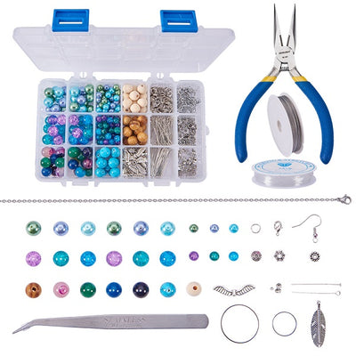 Jewellery Making Kit ~ Glass Beads, Gemstones, Wooden Beads, Findings, Tools