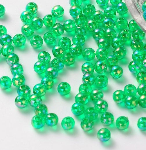 4mm Round Acrylic Beads ~ Green AB ~ Pack of 100 beads