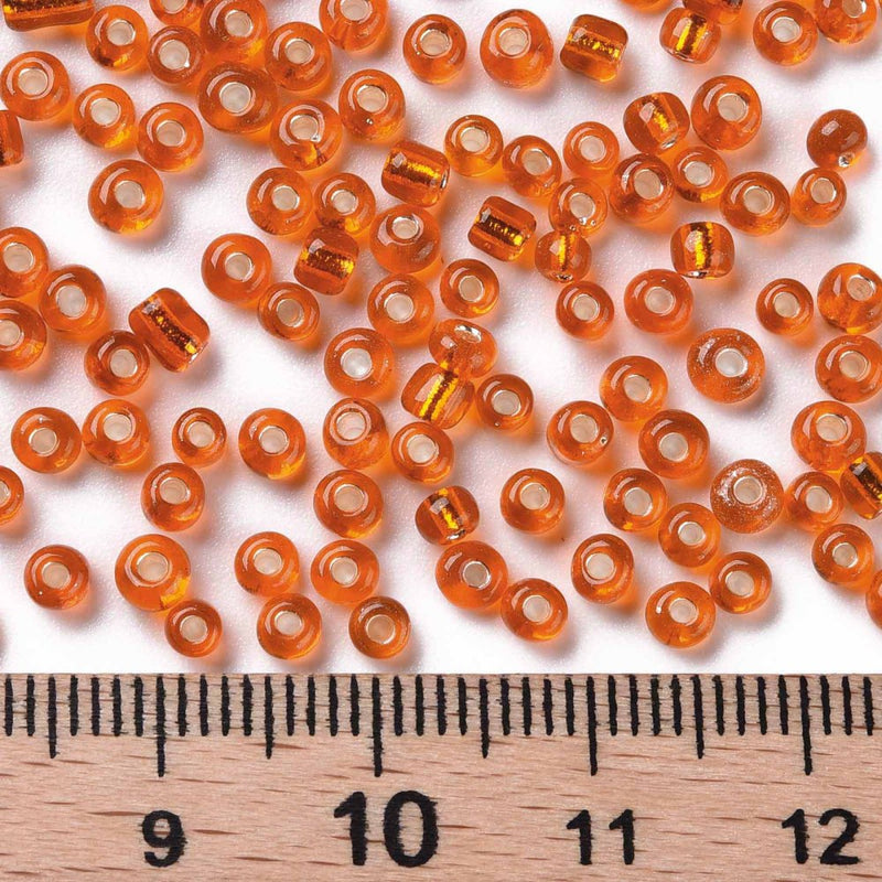 3mm Seed Beads ~ 20g ~ Silver Lined Orange