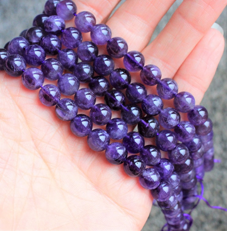 1 String of 8mm Round Natural Amethyst Gemstone Beads ~ approx. 24 beads