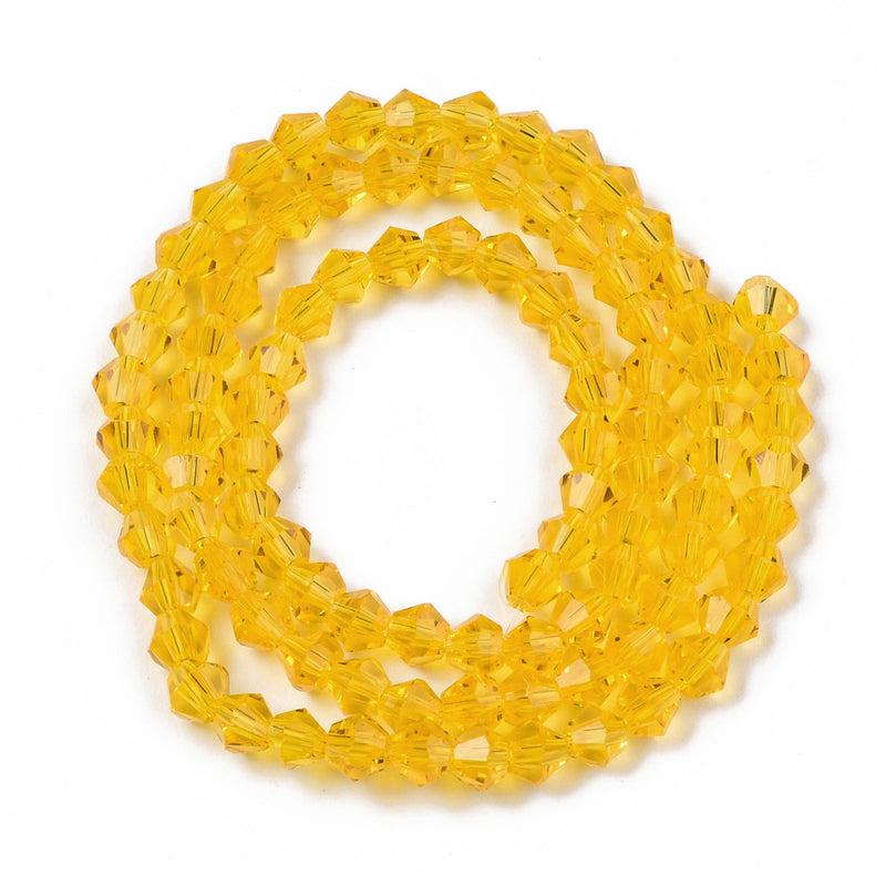 4mm Glass Bicones ~ approx. 96 Beads/String ~ Yellow