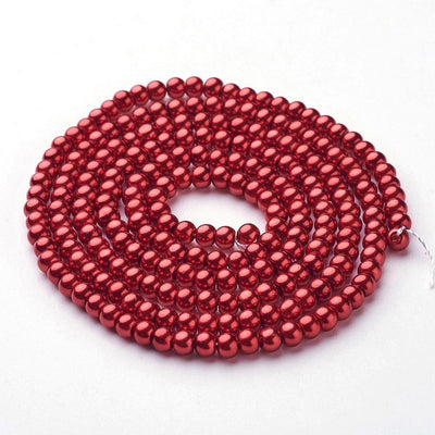 4mm Round Glass Pearls ~ Red ~ approx. 200 beads / strand