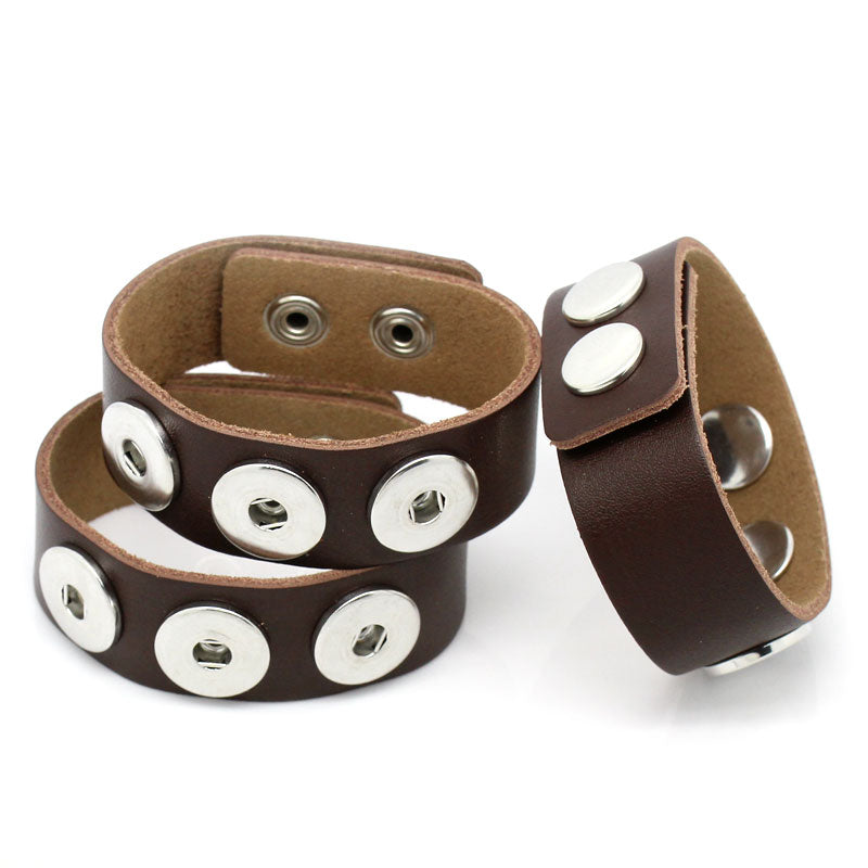 Snap Button Leather Bracelet ~ Coffee