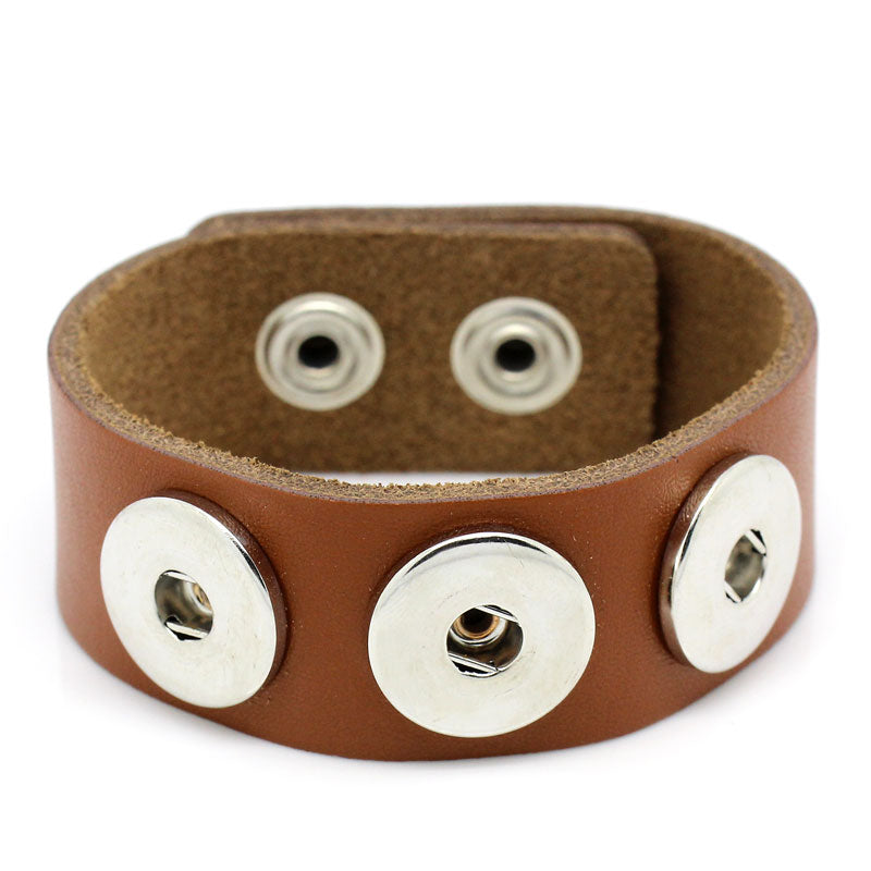 Snap Button Leather Bracelet ~ Brown