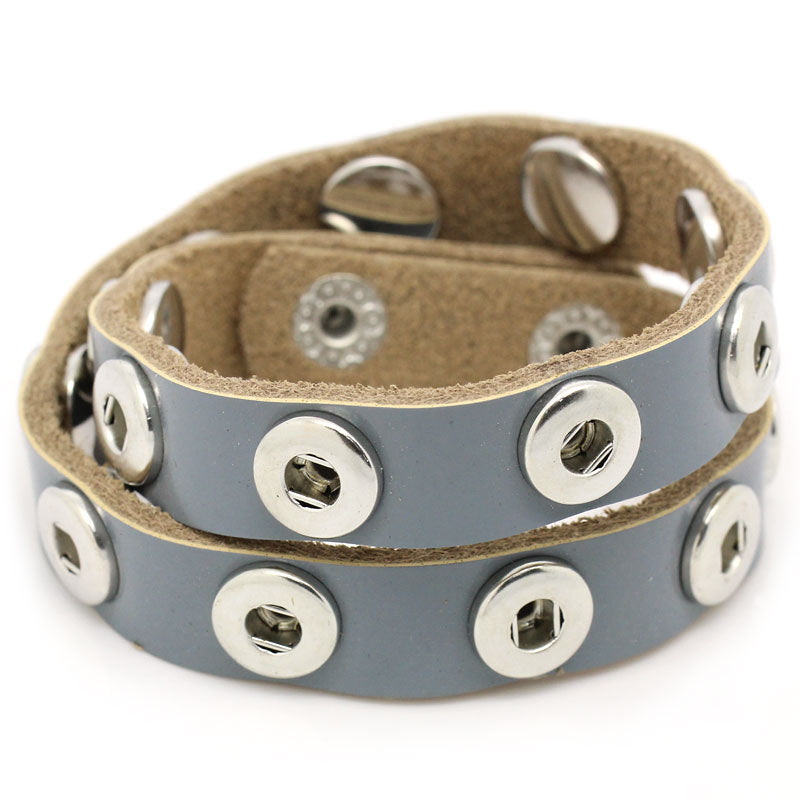 Leather Wrap Bracelet ~ Grey ~ Fits Mini 12mm Snap Buttons
