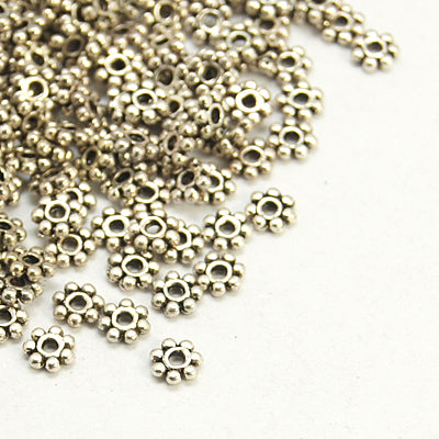 100 x Metal Flower Spacer Beads ~ 4mm ~ Antique Silver ~ Nickel Free