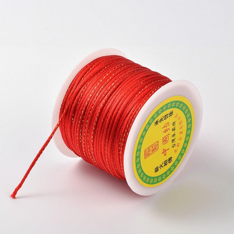 2mm Gold Line Polyester Cord ~ Red ~ 1 Metre