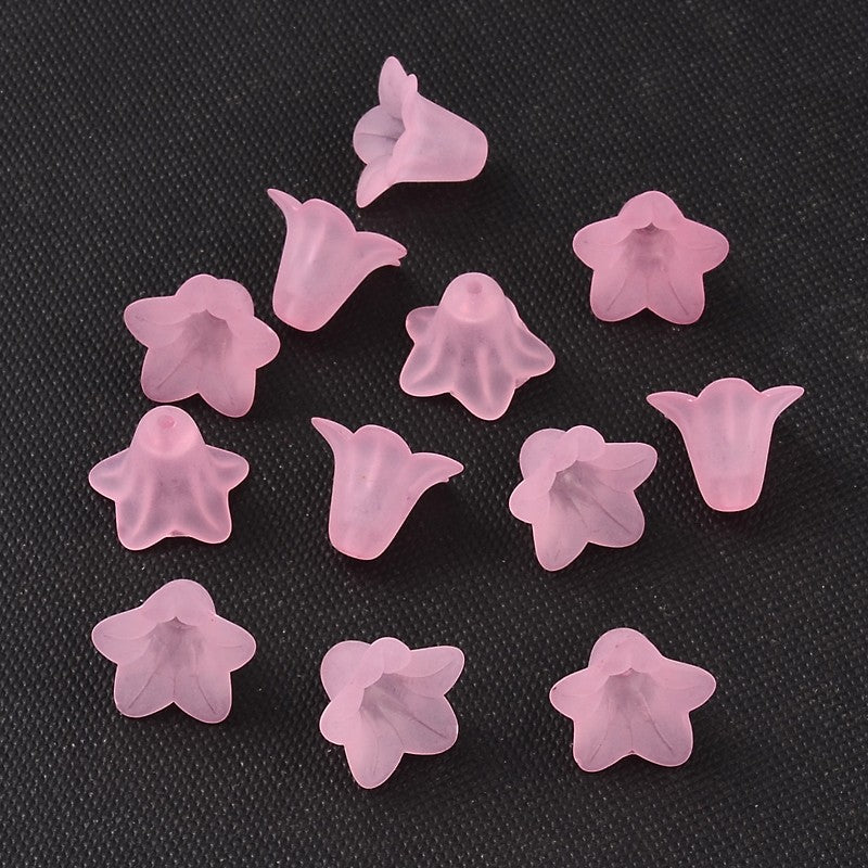 20 x Pink Lily Frosted Acrylic Bead Caps ~ 14x10mm
