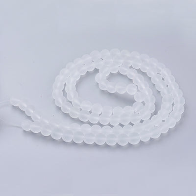 1 Strand x Frosted Round Glass Beads - 8mm - White - approx. 99 beads