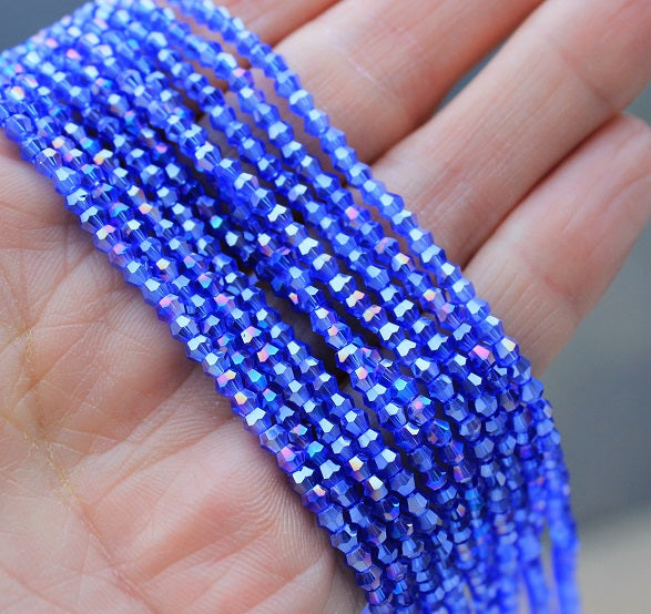 1 Strand of 2mm Glass Bicones ~ Dark Blue AB ~ approx. 200 beads
