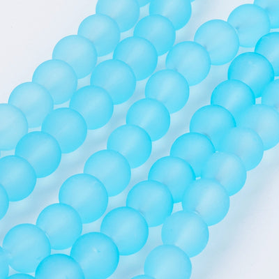 1 Strand of Frosted 6mm Round Glass Beads ~ Light Blue ~ approx. 140 beads