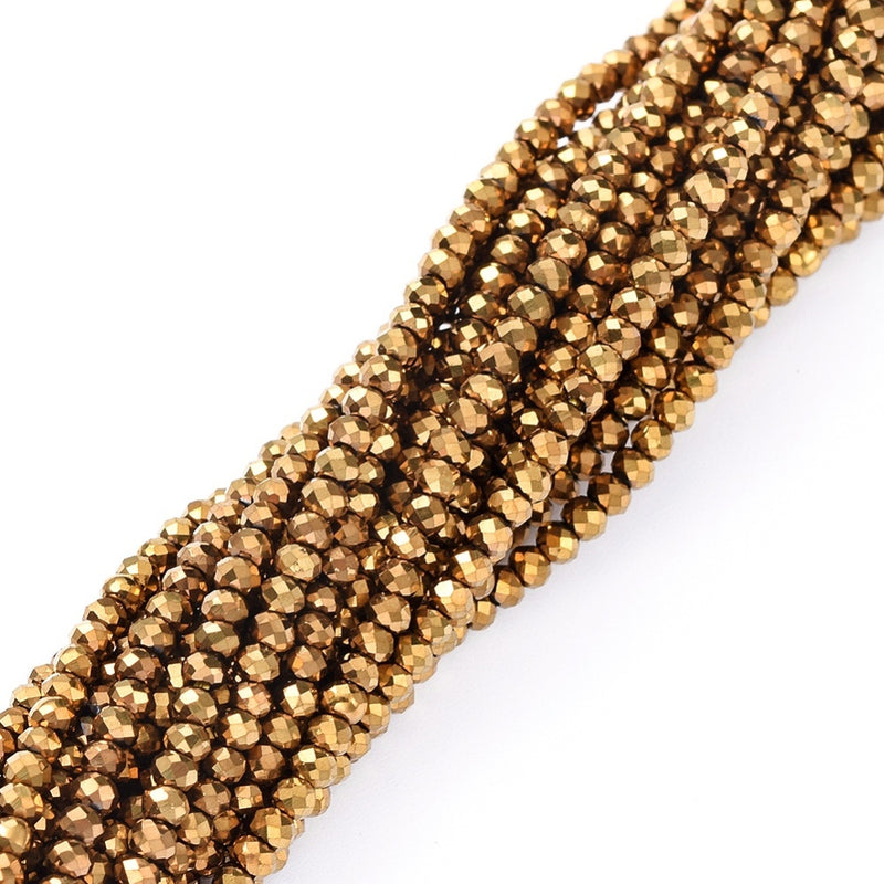 1 String of 2x1.5mm Faceted Glass Rondelle Beads ~ Gold Plated ~ approx. 247 beads