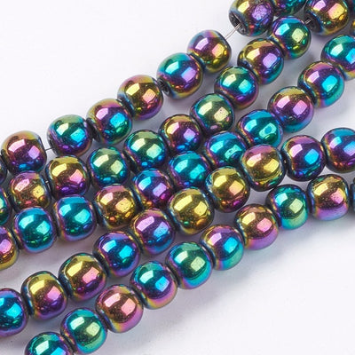 1 Strand of 6mm Non-Magnetic Hematite Beads ~ Rainbow ~ approx. 70 beads
