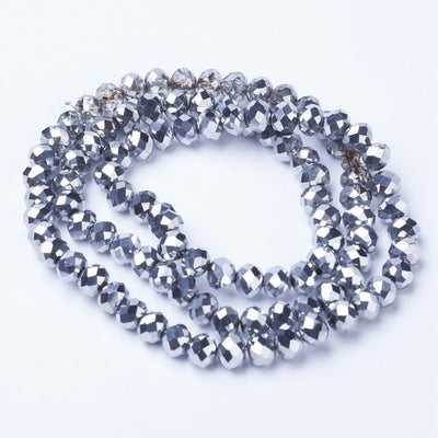 1 Strand of 8x6mm Electroplated Faceted Glass Rondelle Beads ~ Platinum Plated ~ approx. 68 beads