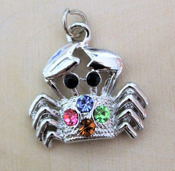 1 Silver Plate Crystal Crab Charm ~ 20x28mm