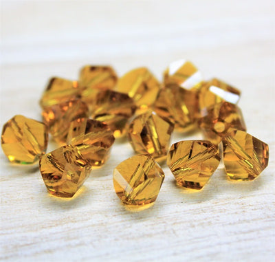 10 x Handmade Faceted Crystal Glass Beads ~ 10mm ~ Amber Colour