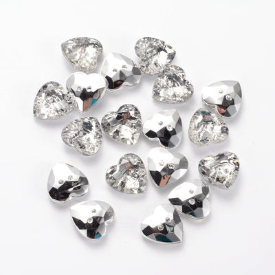11mm Heart Shaped Acrylic Buttons ~ Crystal Clear with Silver Back ~ Pack of 20