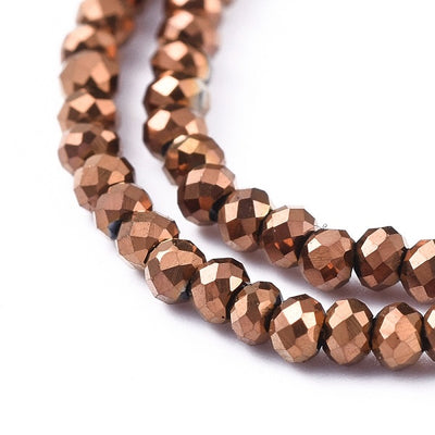 1 String of 2x1.5mm Faceted Glass Rondelle Beads ~ Copper Plated ~ approx. 220 beads