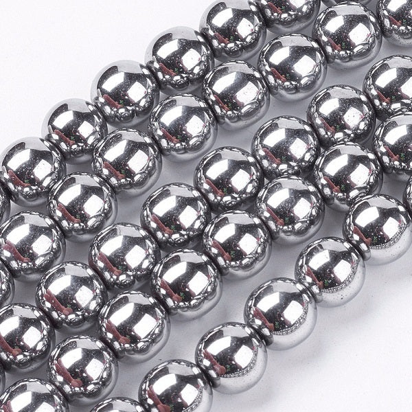 1 Strand of 8mm Non-Magnetic Hematite Beads ~ Platinum Plated ~ approx. 52 beads