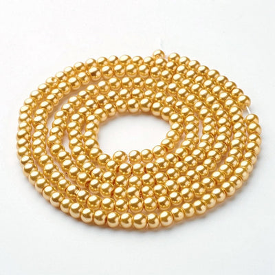 4mm Round Glass Pearls ~ Gold ~ approx. 200 beads / strand
