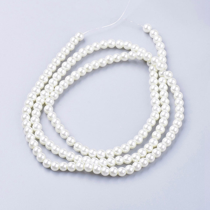 1 Strand of 6mm Round Glass Pearls ~ Creamy White ~ approx. 140 beads