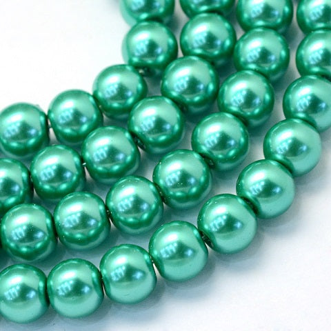 1 Strand of 6mm Glass Pearl Beads ~ Sea Green ~ approx. 140 beads
