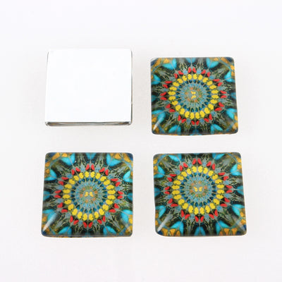5 x Glass Cabochons ~ Square 20x20mm ~ Colourful