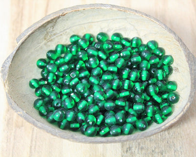 100 x Round Glass Beads ~ 6mm ~ Transparent Dark Green